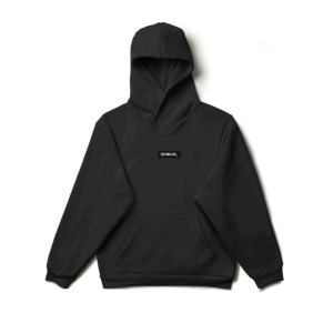 Hoodie oversize negro estampado en alto relieve en burda pesada 380gr